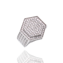 Load image into Gallery viewer, Sterling Silver Rhodium Plated Men&#39;s Hexagon Iced Out Clear CZ Statement Ring