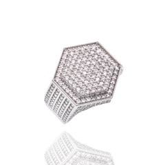 Sterling Silver Rhodium Plated Men's Hexagon Iced Out Clear CZ Statement Ring