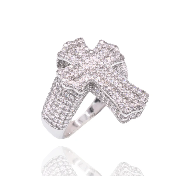 Sterling Silver Rhoidum Plated Men's Iced Out Cross Pave CZ Statement Ring