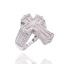 Load image into Gallery viewer, Sterling Silver Rhoidum Plated Men&#39;s Iced Out Cross Pave CZ Statement Ring