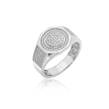 Load image into Gallery viewer, Sterling Silver Rhodium Plated Men&#39;s Hexagon Iced Out Round Top Clear CZ Statement Ring