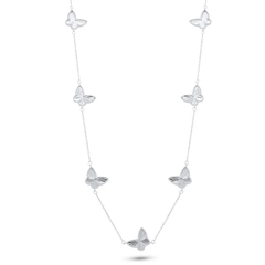 Sterling Silver Rhodium Plated Diamond Cut Multiple Butterfly Charm Adjustable Necklace