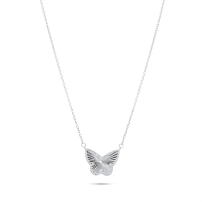 Sterling Silver Rhodium Plated Diamond Cut Butterfly Charm Adjustable Necklace
