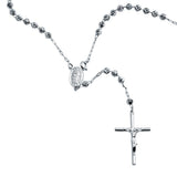 Sterling Silver High Polished Diamond V Cut Beads Rosary Necklace