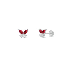 Load image into Gallery viewer, Sterling Silver High Polished Red And Clear CZ Butterfly Earrings