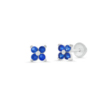 Load image into Gallery viewer, Sterling Silver High Polished Blue CZ Clover Flower Earrings