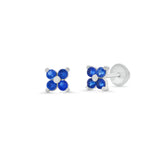 Sterling Silver High Polished Blue CZ Clover Flower Earrings