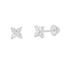 Load image into Gallery viewer, Sterling Silver High Polished CZ Clover Flower Earrings