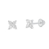 Sterling Silver High Polished CZ Clover Flower Earrings