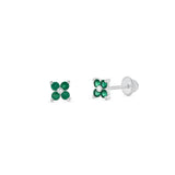Sterling Silver High Polished Green CZ Clover Flower Earrings