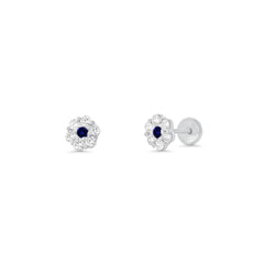 Sterling Silver High Polished Blue And Clear CZ Mini Rosette Earrings