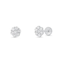 Load image into Gallery viewer, Sterling Silver High Polished CZ Mini Rosette Earrings
