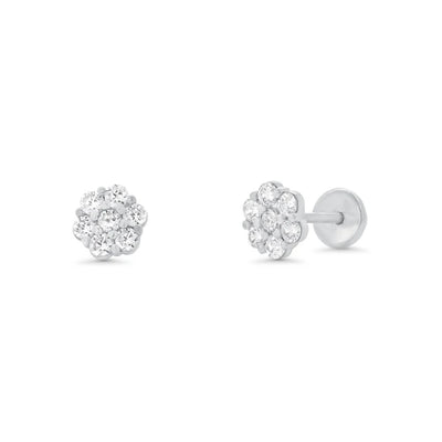 Sterling Silver High Polished CZ Mini Rosette Earrings