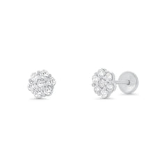 Sterling Silver High Polished CZ Mini Rosette Earrings