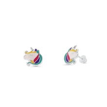 Load image into Gallery viewer, Sterling Silver High Polished Multi Color Enamel Unicorn Head Earrings