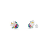 Sterling Silver High Polished Multi Color Enamel Unicorn Head Earrings