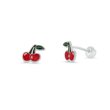Load image into Gallery viewer, Sterling Silver High Polished Enamel Cherry Earrings