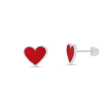 Load image into Gallery viewer, Sterling Silver High Polished Red Enamel Heart Earrings