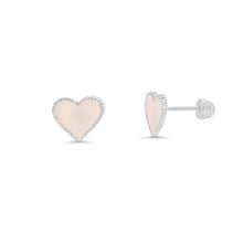 Load image into Gallery viewer, Sterling Silver High Polished White Enamel Heart Earrings