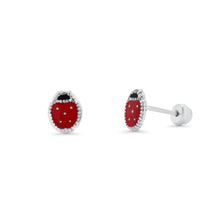 Load image into Gallery viewer, Sterling Silver High Polished Enamel Ladybug Earrings