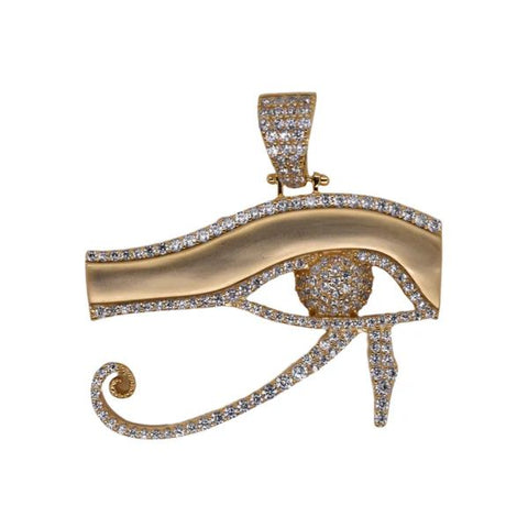 Sterling Silver Gold Plated CZ Eye Of Horus Hip Hop Pendant