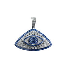 Load image into Gallery viewer, Sterling Silver Rhodium Plated CZ Encrusted Eye Clear and Blue CZ Pendant