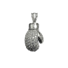Load image into Gallery viewer, Sterling Silver Rhodium Plated 3D Boxing Gloves Clear CZ Pendant
