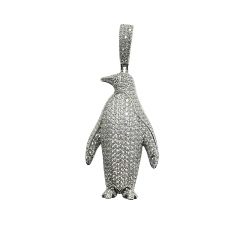 Sterling Silver Rhodium Plated Penguin Clear CZ Pendant
