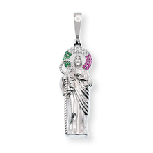 Load image into Gallery viewer, Sterling Silver Rhodium Plated Clear Green Red CZ Saint Jude Pendant