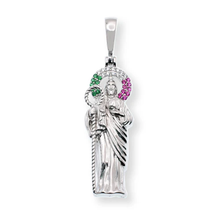 Load image into Gallery viewer, Sterling Silver Rhodium Plated Saint Jude Clear Green Red CZ Pendant