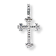 Load image into Gallery viewer, Sterling Silver Rhodium Plated Cross Crosslet Baguette And Round Clear CZ Pendant