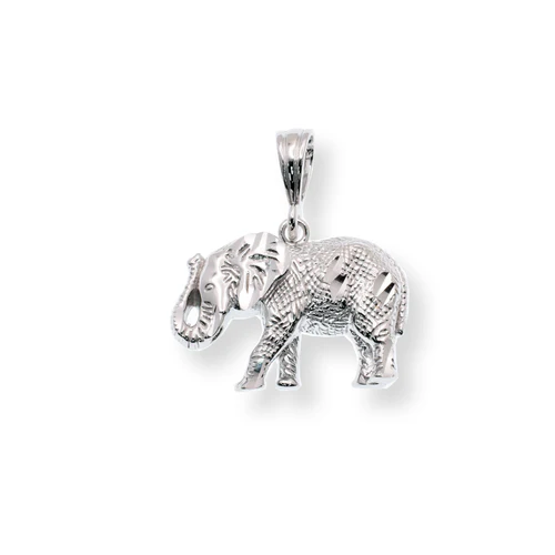 Sterling Silver Rhodium Plated Diamond Cut Elephant Pendant