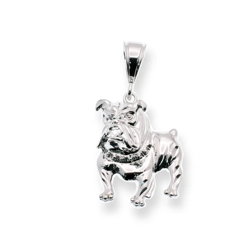 Sterling Silver Rhodium Plated Diamond Cut Bulldog Pendant