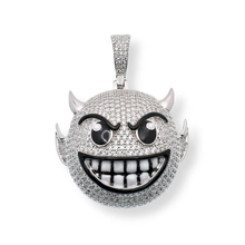 Load image into Gallery viewer, Sterling Silver Rhodium Plated Devil Emoji Black Enamel Clear CZ Pendant