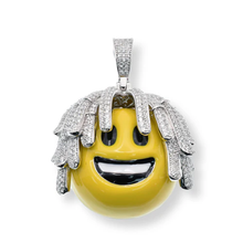 Load image into Gallery viewer, Sterling Silver Rhodium Plated Dreadlocks Smiley Yellow And Black Enamel Clear CZ Pendant