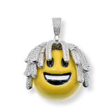 Sterling Silver Rhodium Plated Dreadlocks Smiley Yellow And Black Enamel Clear CZ Pendant