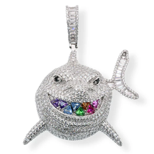 Load image into Gallery viewer, Sterling Silver Rhodium Plated Shark Attack Baguette And Round Multi Color CZ Pendant