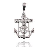 Sterling Silver Rhodium Plated Anchor Crucifix Nautical Hearts Pendant