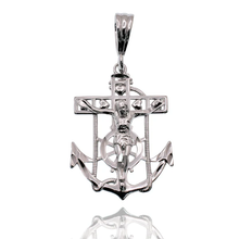 Load image into Gallery viewer, Sterling Silver Rhodium Plated Hearts Anchor Crucifix Nautical Pendant