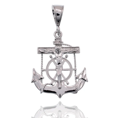 Sterling Silver Rhodium Plated Nautical Anchor Crucifix Pendant