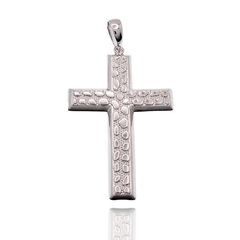 Sterling Silver Rhodium Plated Nugget Cross Pendant