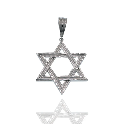 Sterling Silver Rhodium Plated Diamond Cut Star Of David Pendant