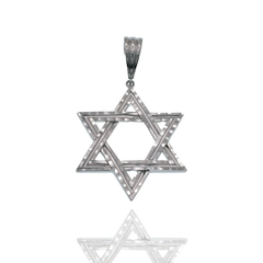 Sterling Silver Rhodium Plated Diamond Cut Star Of David Pendant