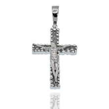 Load image into Gallery viewer, Sterling Silver Rhodium Plated Nugget Crucifix Cross Baguette Clear CZ Pendant