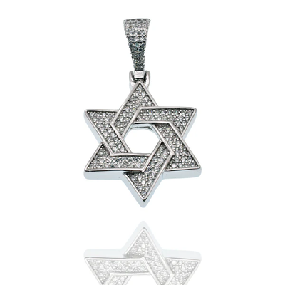Sterling Silver Rhodium Plated Star Of David Iced Out Clear CZ Pendant