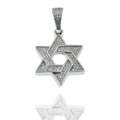 Sterling Silver Rhodium Plated Star Of David Iced Out Clear CZ Pendant