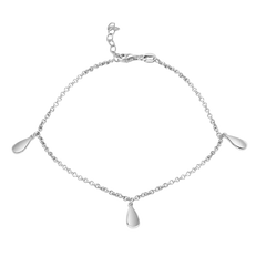 Sterling Silver Rhodium Plated Rolo Teardrop Charm Adjustable Anklet