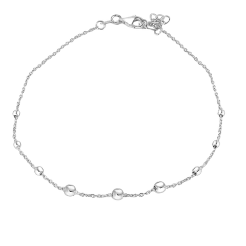 Sterling Silver Rhodium Plated Cable Bead Charm Adjustable Anklet