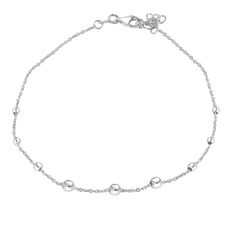 Sterling Silver Rhodium Plated Cable Bead Charm Adjustable Anklet