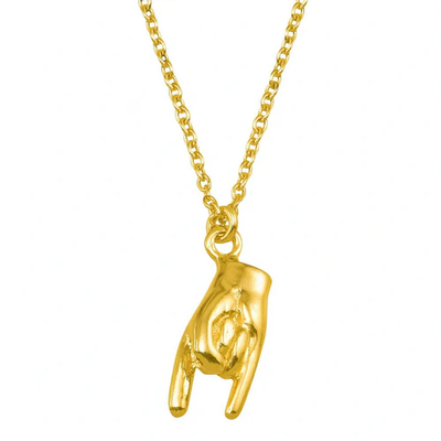 Sterling Silver Gold Plated Hand Horns Pendant Necklace